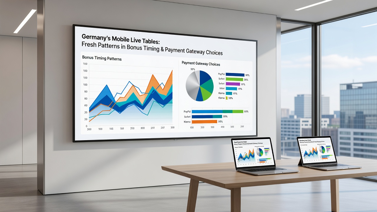 Analysis dashboard displaying payment gateway selections and bonus timing statistics for German mobile users